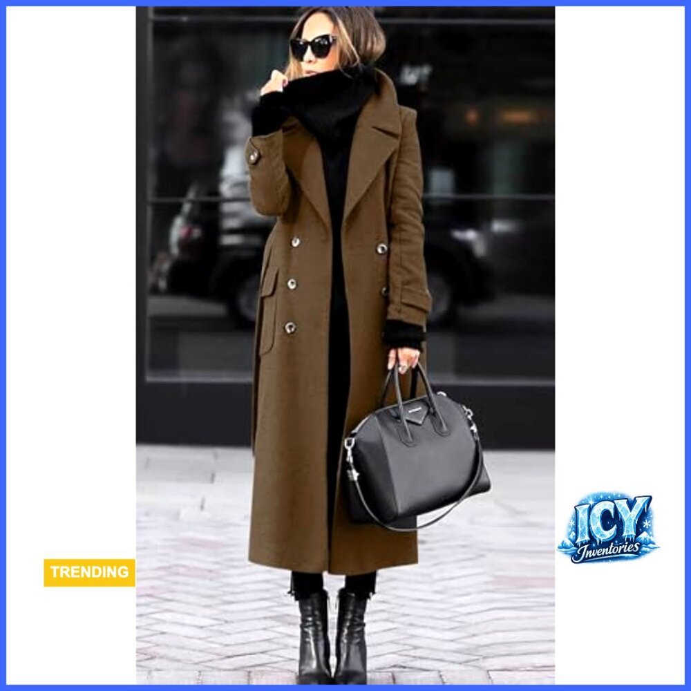 Women's Winter Wool Pea Coat Double Breasted Belted Midi Overcoat Business - Picture 2 of 2